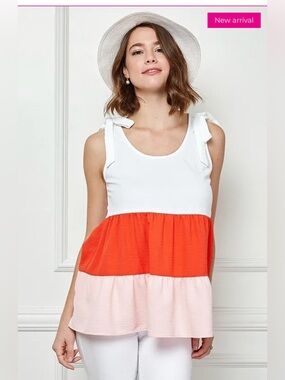 LIME N CHILI COLOR BLOCK TANK BABYDOLL STYLE/CORAL-RED/PINK/WHITE/NWT/SIZE M